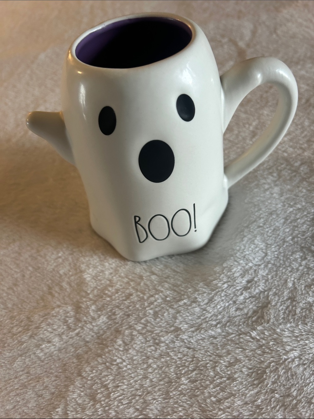 Rae Dunn White Ghost 'BOO!' Mug with Purple Interior
